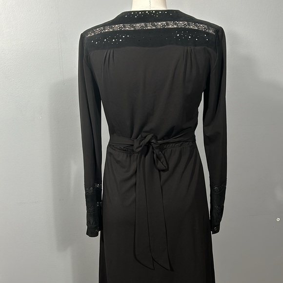 BCBGMaxAzria Black Suede Drop Waist Mini Dress size L - Picture 8 of 15